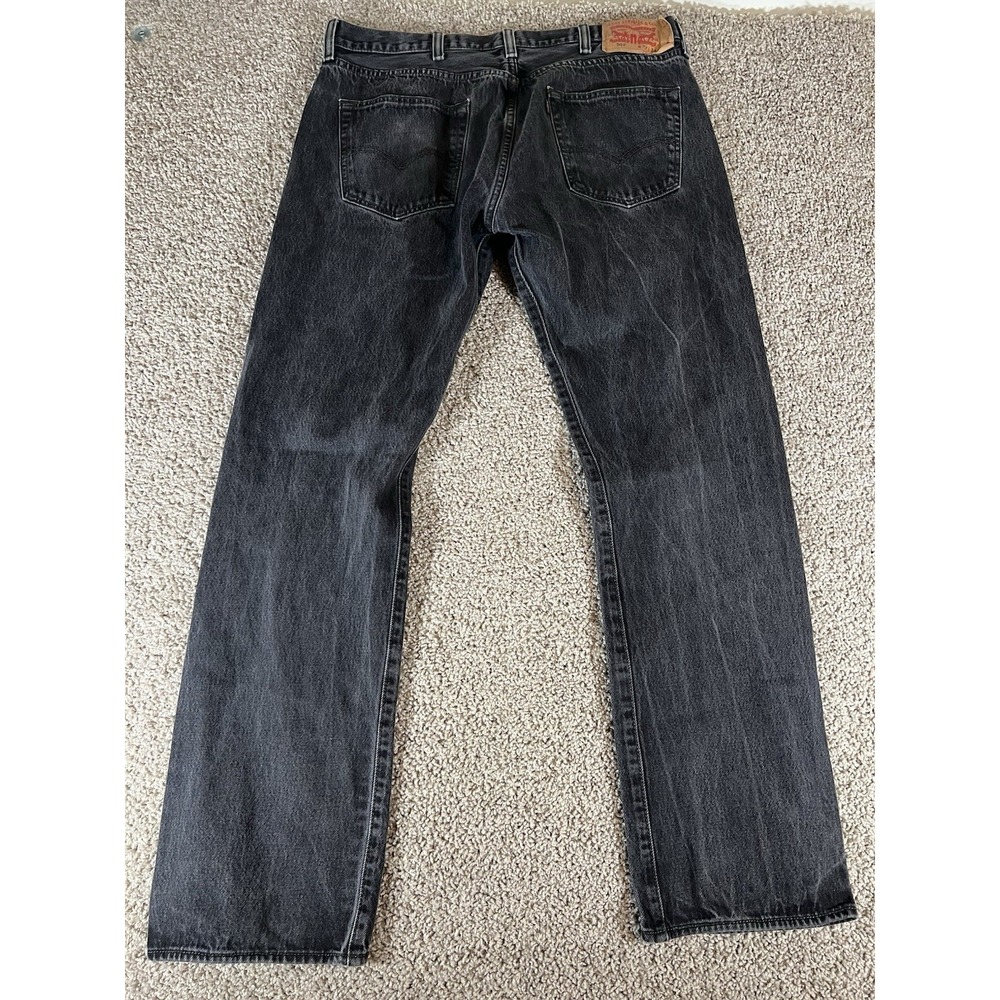 Levis 501‎ Jeans Mens Size 38x34 Black Button Fly Straight Leg Denim Dark Wash